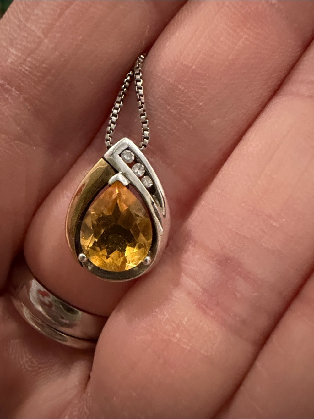 Sterling Silver Teardrop Citrine Pendant Necklace - Gold Amber Stone - Picture 4 of 6